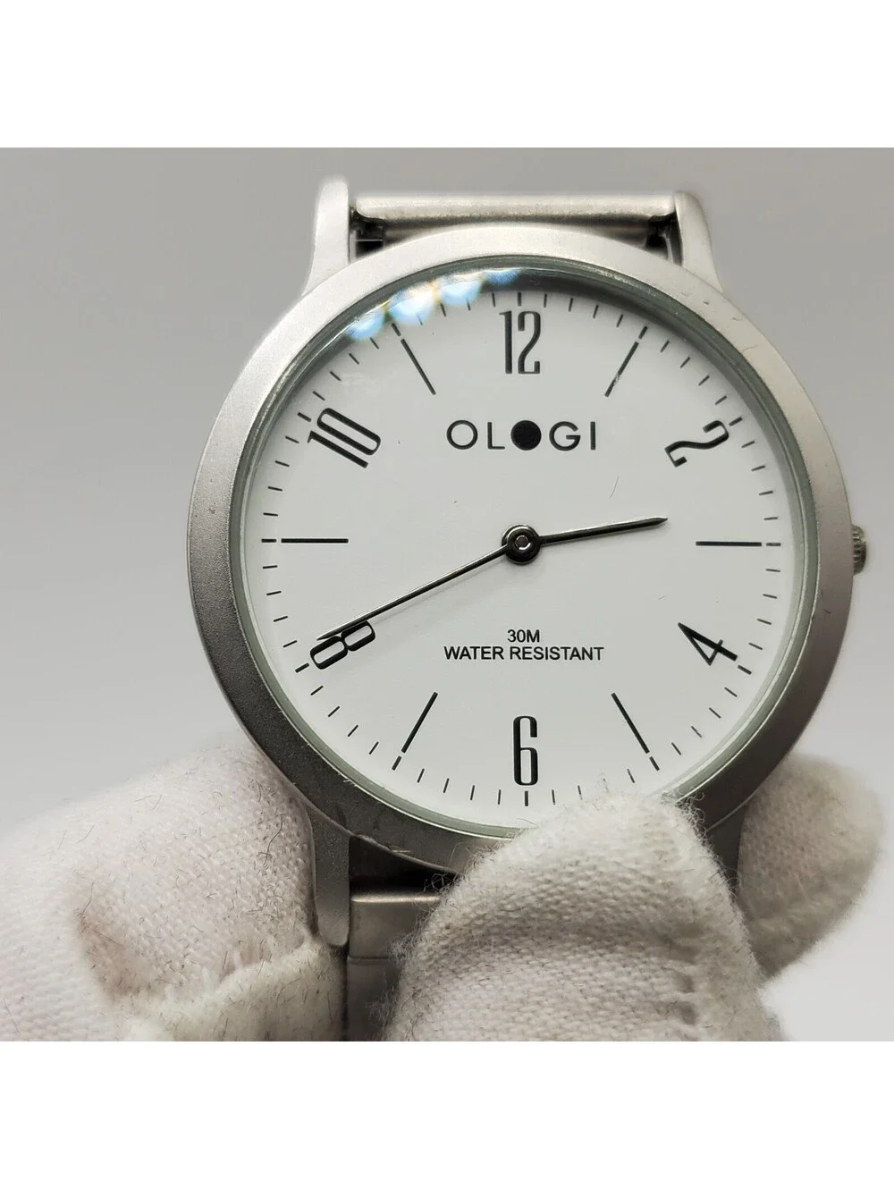 Ologi Quartz Watch 34mm Silver Tone White Dial New Battery